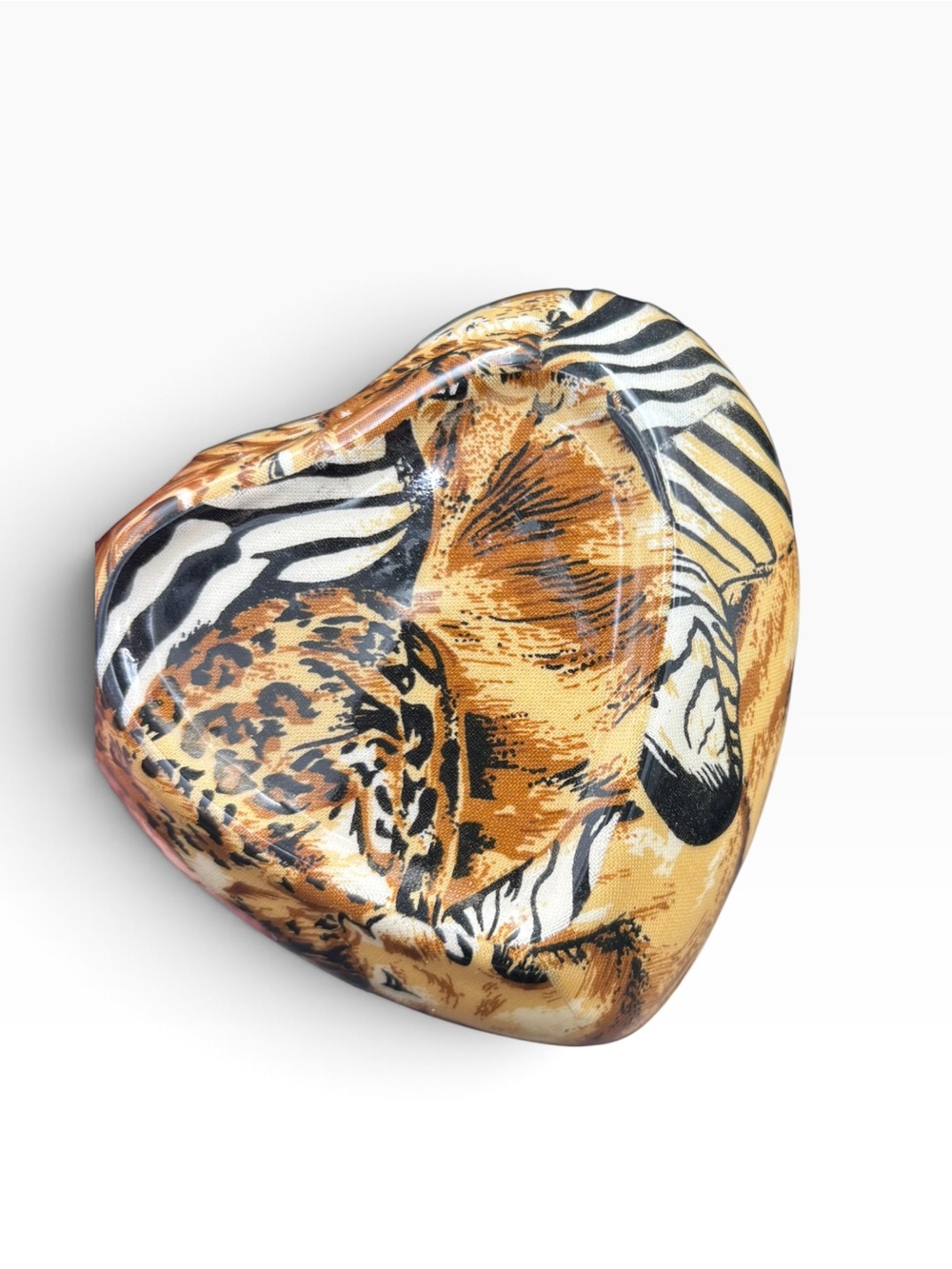 Heart-Shaped Lion Safari Animal Print Jewelry Trinket Box 5” x 4” - Picture 8 of 9